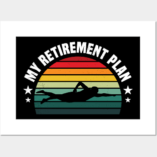 Swimming retirement plan retro sunset art Posters and Art